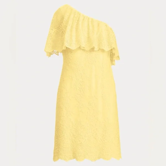Ralph Lauren One-Shoulder Lace Dress - Size 16 in Island Yellow